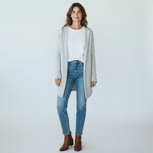 Minnie Rose 100% Cashmere Hooded Cardigan Gray Medium